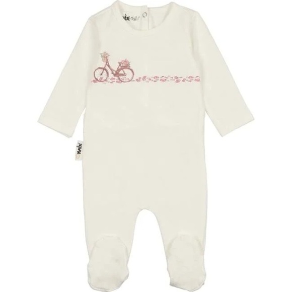 MANIERE Baby Flower Bike Footie- White/ Size 3M - Picture 1 of 6